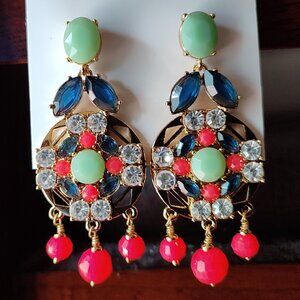 New Kate Spade New York Jeweled Tile Statement 1.25" Drop Earrings, Coral Green